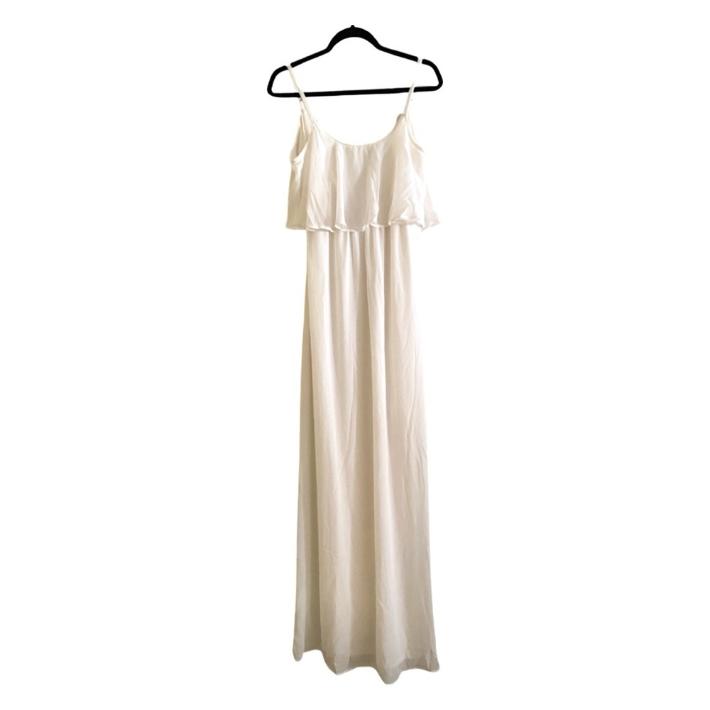 Show Me Your Mumu Caitlin Dress XS Maxi Ruffle Chiffon Cream Adjustable Straps - Picture 3 of 5
